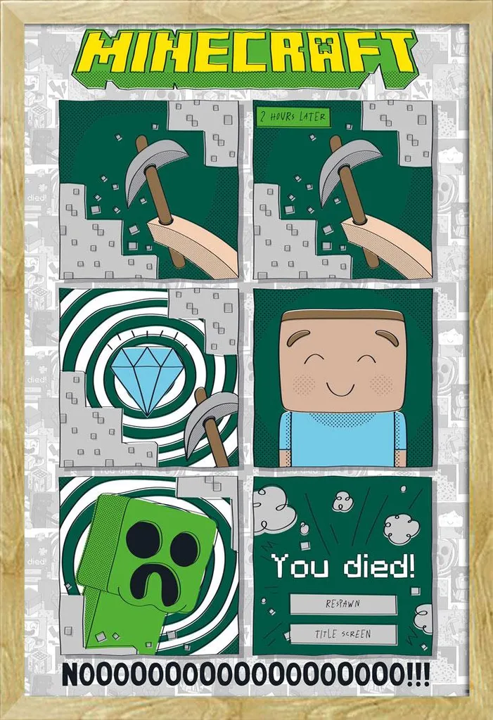 Décoration murale Minecraft One last Diamond pour chambre gamer cadre bois
