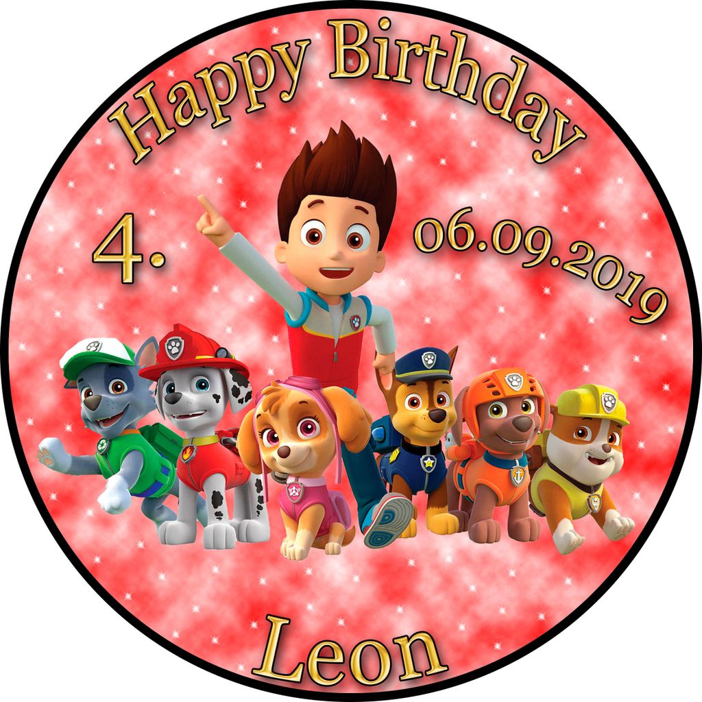 Tortenaufleger Fototorte Tortenbild Kindergeburtstag Paw Patrol PP02 (Zuckerpapier) Rund 20 cm Ø ohne Banner & Foto Rot