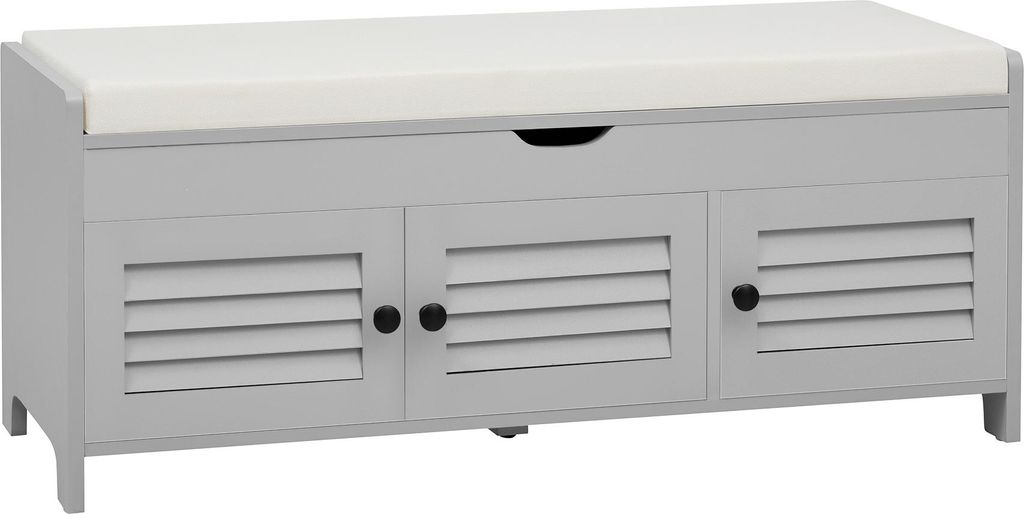 AIORBER Schuhbank mit Sitzfläche und Stauraum, Sitzbank mit Jalousietür, Schuhregal, Sitzkommode, hydraulisch, Flur Möbel, 110x40x50cm, Grau