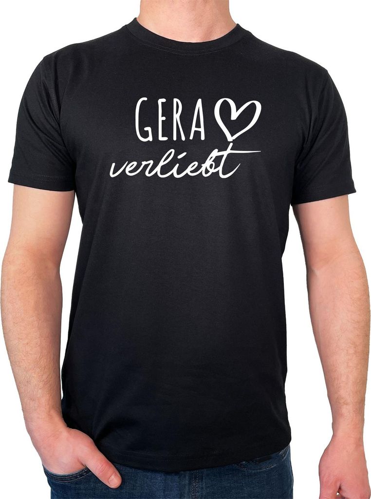 Huuraa Herren T-Shirt Gera verliebt XXL Black Bio Baumwolle Fairtrade Herrenshirt Geschenkidee