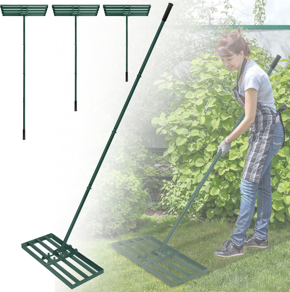 LZQ Rasenrechen Rasen Rakel zum Sanden Abziehen, 75x25cm Levelingrake Flächenebner Leveler Lawnleveling mit Gummigriff, Verstellbare Länge 95,5cm...