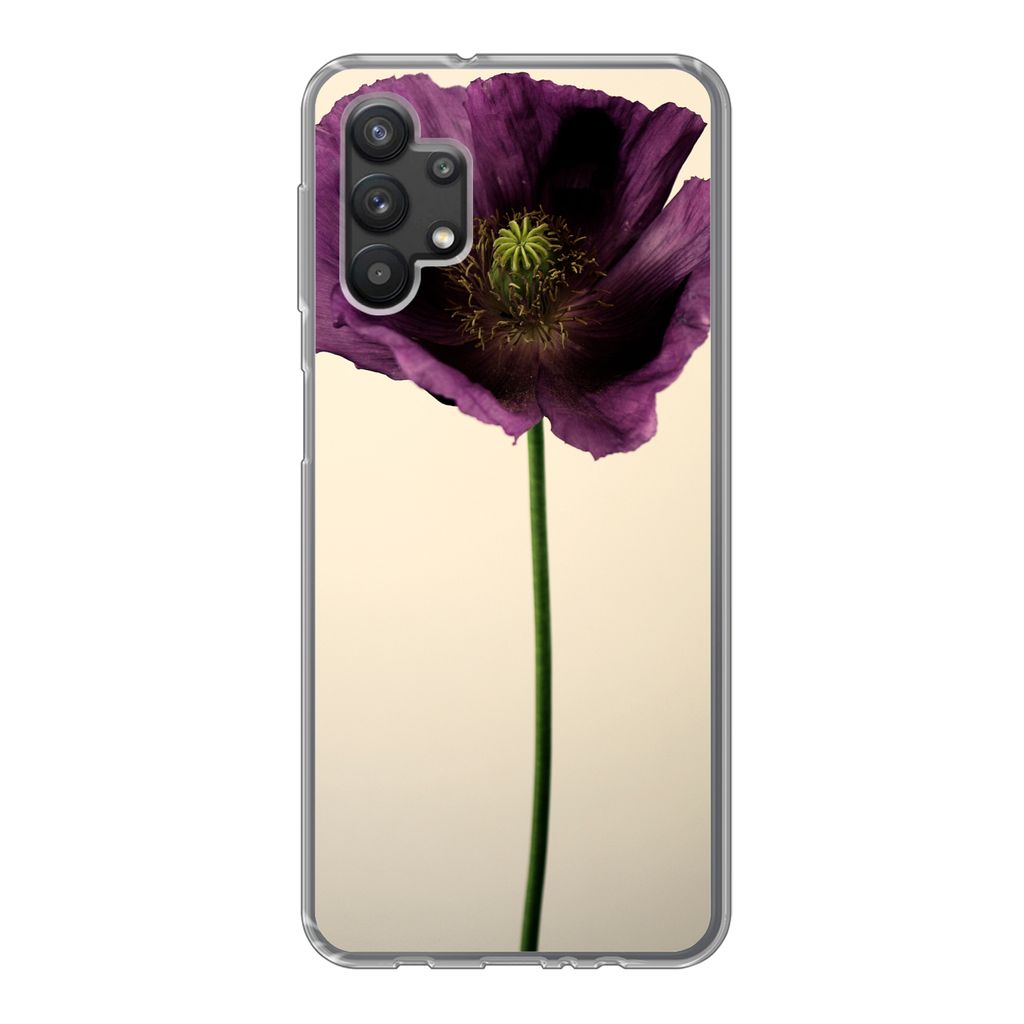 MuchoWow Handyhülle Schutzhülle Hülle für Samsung Galaxy A32 5G Nahaufnahme eines violetten Mohns Silikon Softcase Handy Hülle - Softcase