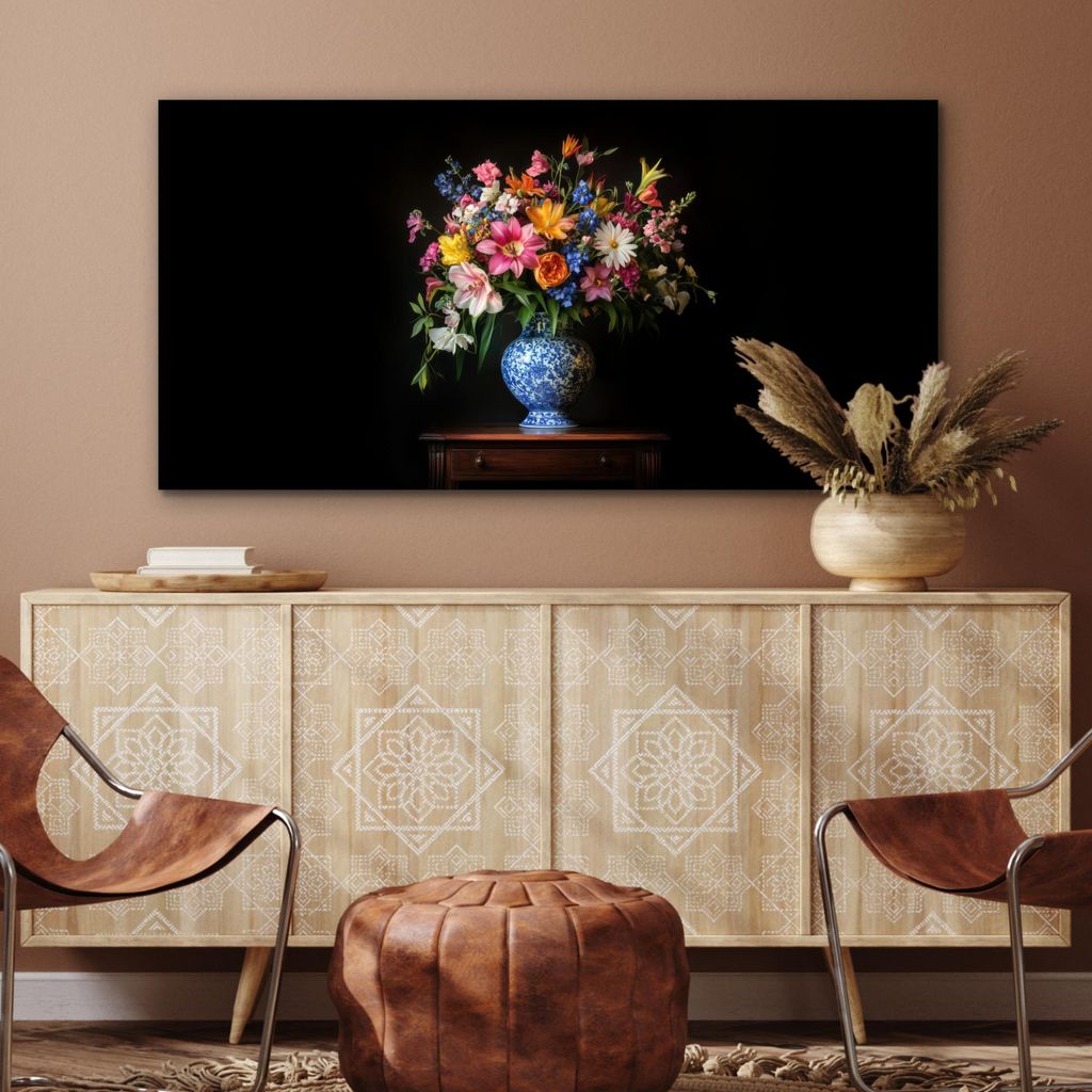 MuchoWow Wanddekoration Metall Metallbild Wandkunst 120x60 cm Farbe - Vase - Blumen - Blumenstrauß MuchoWow Aluminium Gemälde - Metalbilder