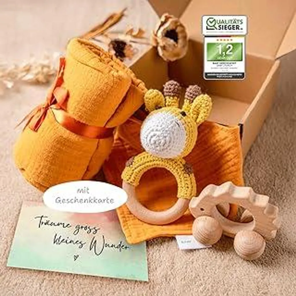 Set Nascita Montessori 5 Pezzi: Sonaglio in Legno e Mussola Cotone