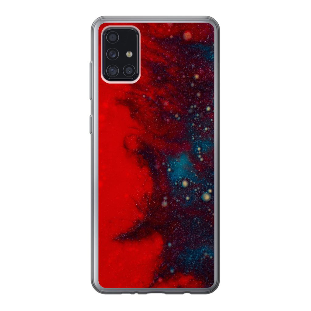 MuchoWow Handyhülle Schutzhülle Hülle für Samsung Galaxy A52 5G Tinte - abstrakt - rot - blau Silikon Softcase Handy Hülle - Umschlag