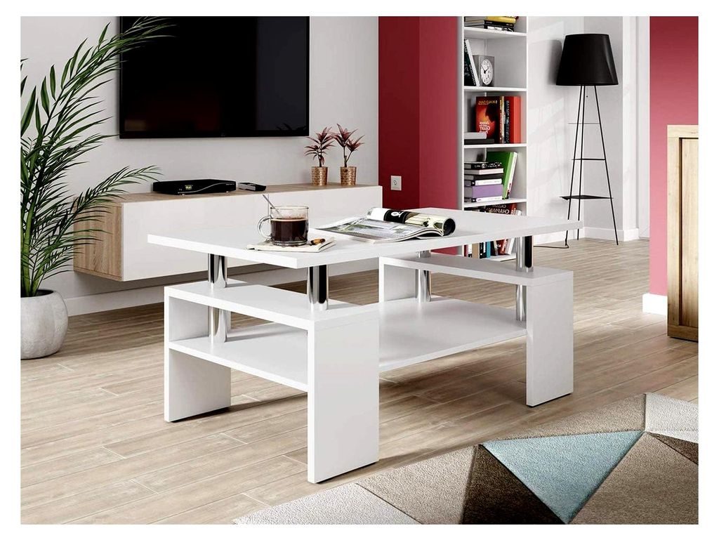 Couchtisch Cube, geeignet als eleganter Sofatisch für das Wohnzimmer, stilvoller Kaffeetisch (Weiß)