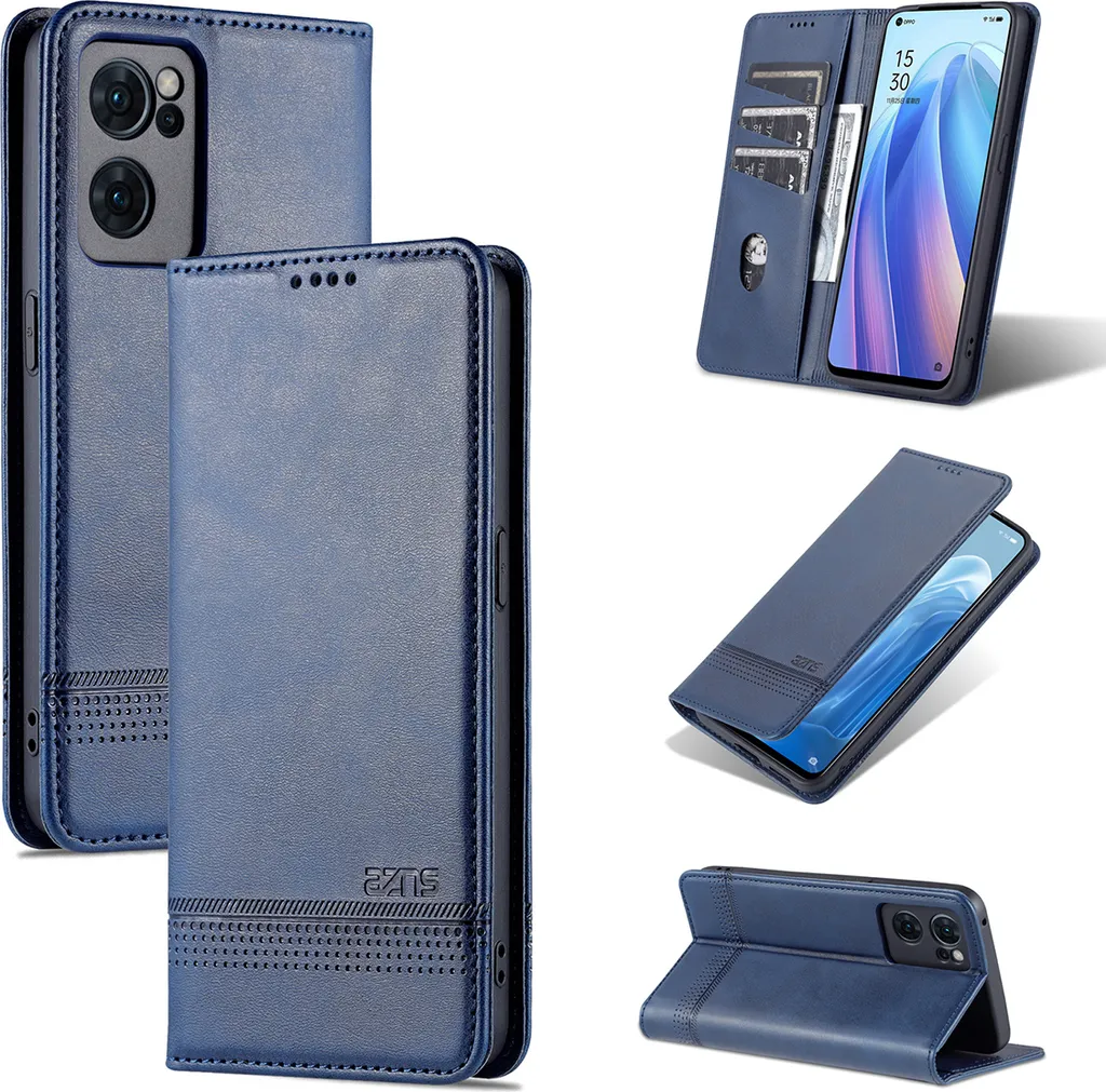 Custodia OPPO Reno7 5G, Portafoglio con chiusura magnetica e supporto, Custodia Flip in pelle per OPPO Reno7 5G Blu
