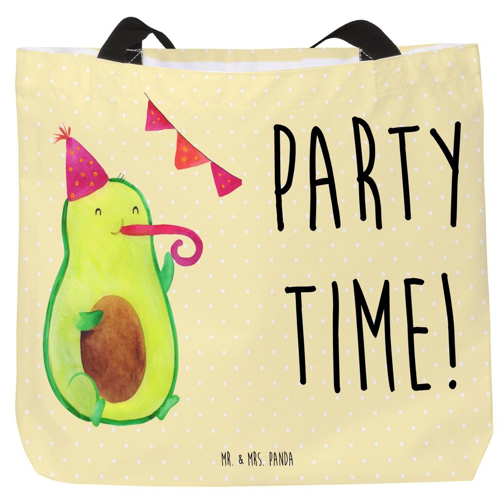 Mr. & Mrs. Panda Beutel Avocado Party Zeit - Gelb Pastell - Geschenk, Genießen, Tote Bag, Happy Birthday, Geburtstag, Tasche, Laptoptasche, Glück...