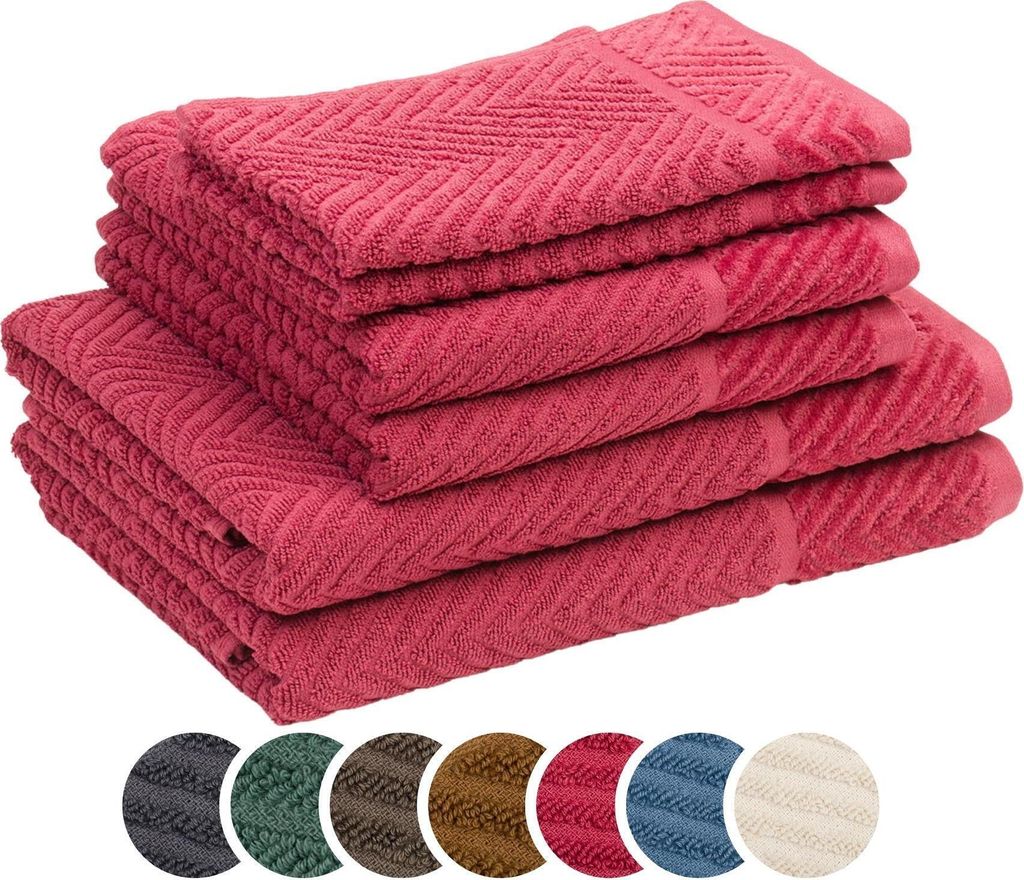 sleepling liebling Frottier Set Fischgrät, je 2 x Handtücher 50 x 100 cm, Duschtücher 70 x 140 cm, Gästetücher 30 x 50 cm, saugstark, rot