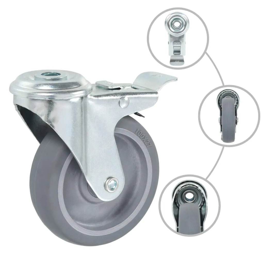 Lot de 4 roues pivotantes 100mm avec freins et fixation à trou central