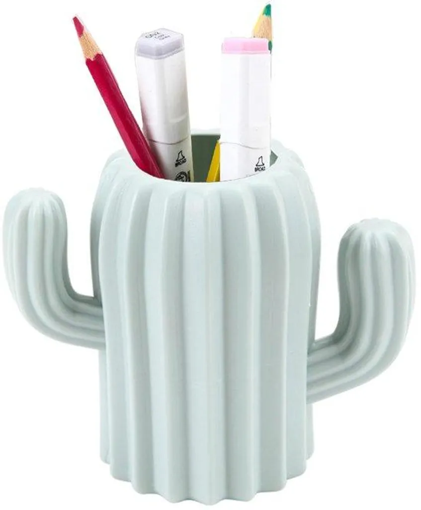 Porte-crayons vert en forme de cactus en plastique pour bureau scolaire