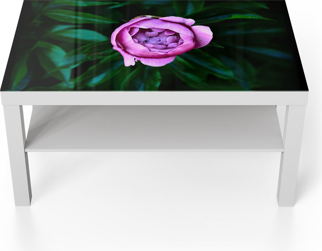 DEQORI Couchtisch 90x55 cm Weiß 'Rosa Blütenzauber' Glas Beistelltisch Glastisch modern