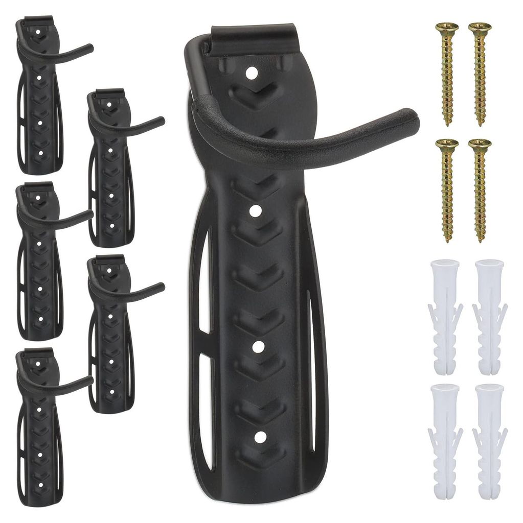 Fahrradhalterung Wand Fahrradwandhalter - Set mit 6 Stück - Schwarz - 25 kg Tragkraft pro Halter - 25,5 x 11 x 14 cm - Für Garage und Keller