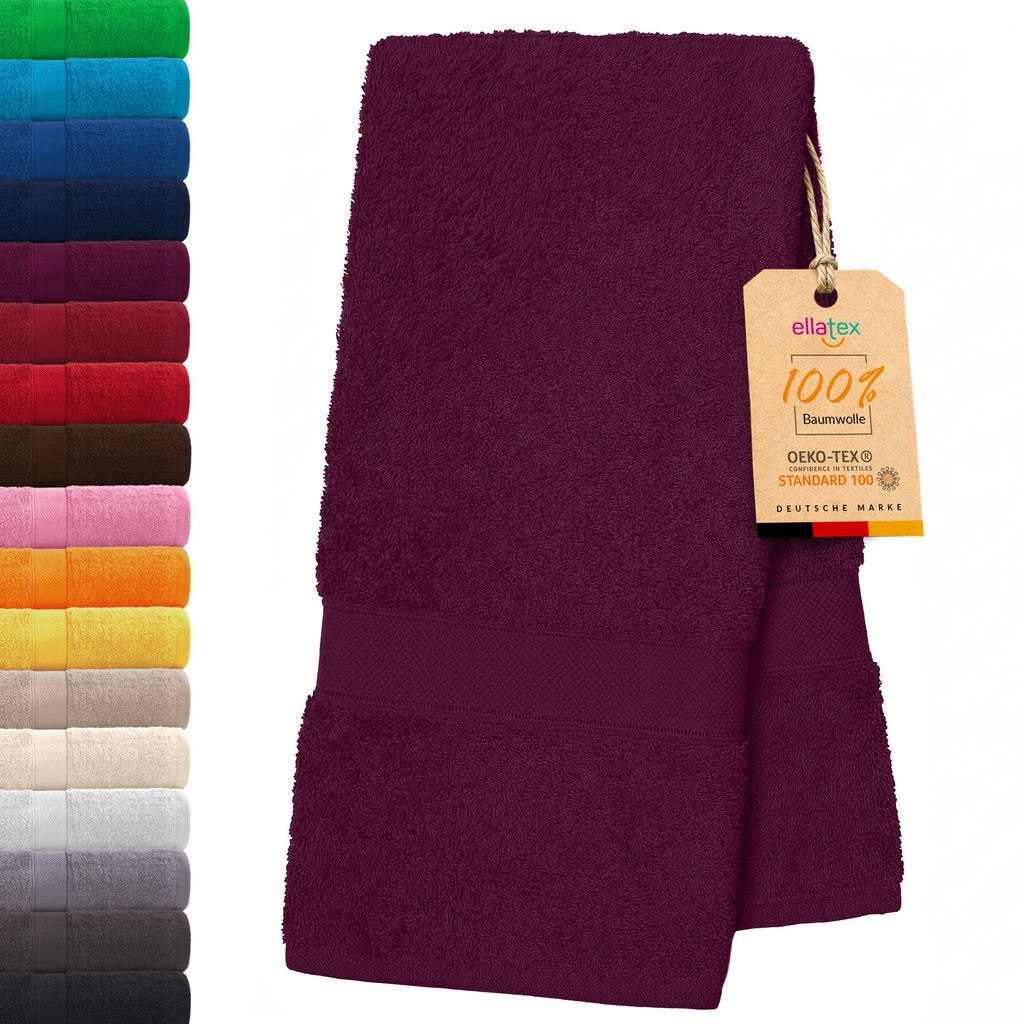 EllaTex PARIS Duschtuch 70x140 cm – 100% Baumwolle, 500 g/m² Frottier, flauschig & saugstark, in Farbe: Brombeere