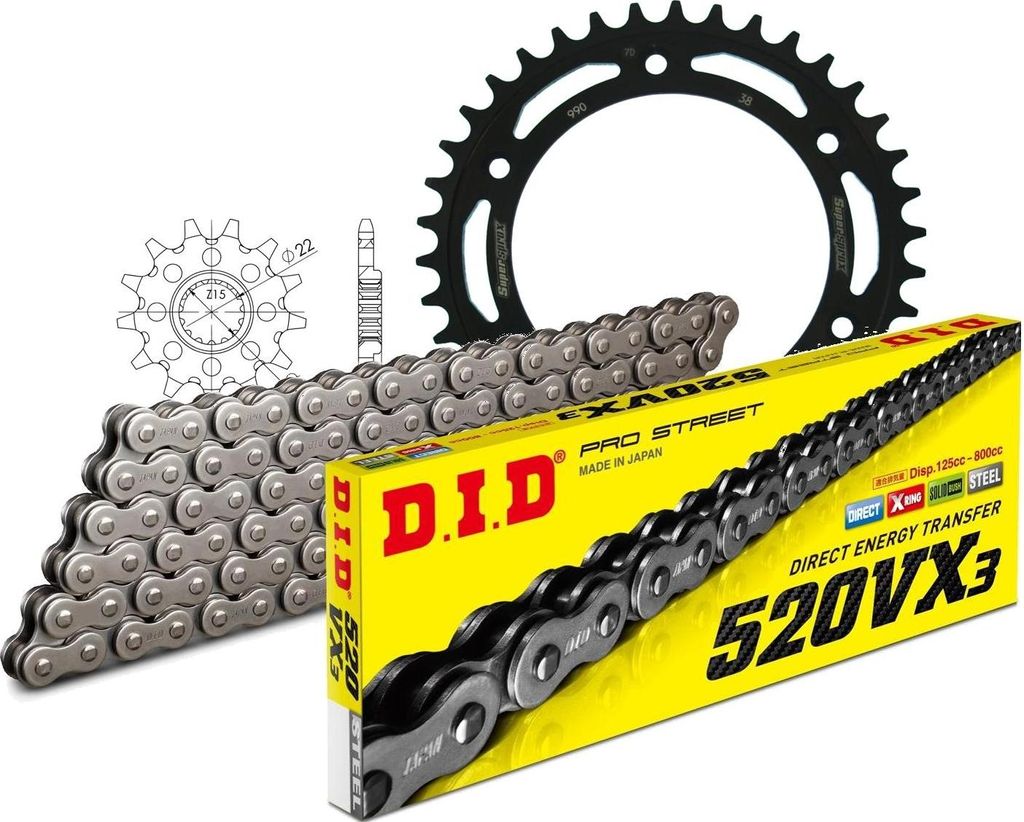 Kit Stahl passend für KTM EXC250 F Enduro 07-15 14-38-118 DID520VX3 Niet