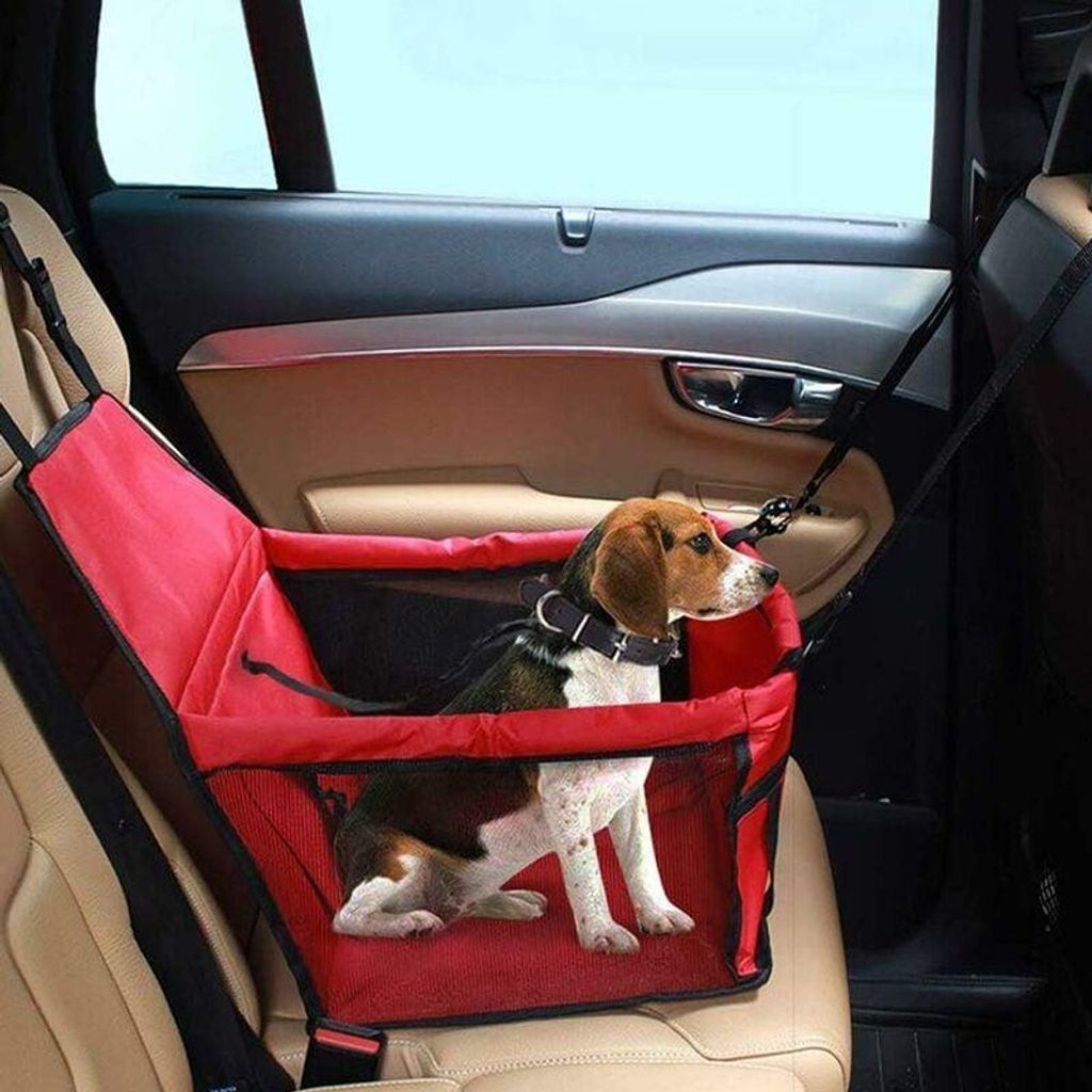 Autositzerhöhung für Hunde oder Katzen, wasserdichte Hundetransporttasche aus Oxford-Gewebe mit Reisesicherheitsgurt für Chinots (Rot)