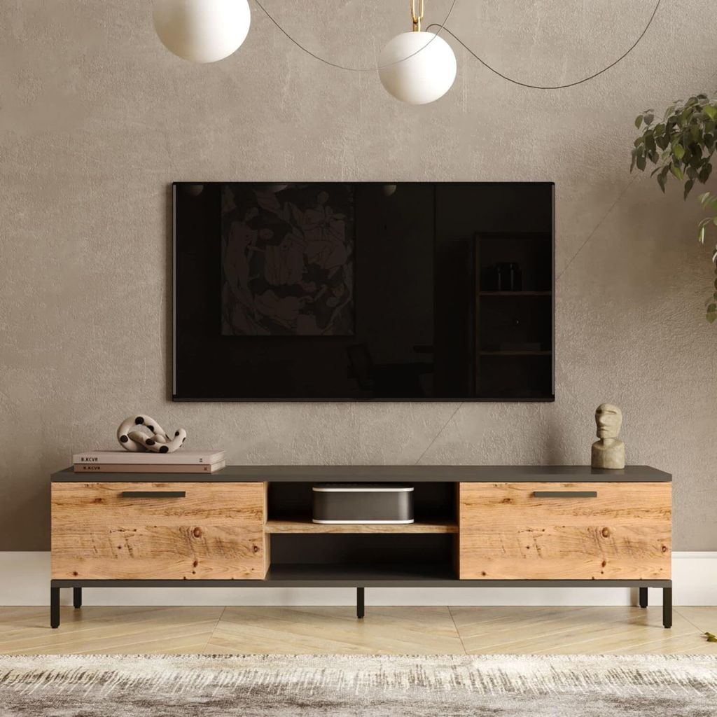 TV-Schrank Lempäälä 160x35x39 cm Eiche rustikal und anthrazit