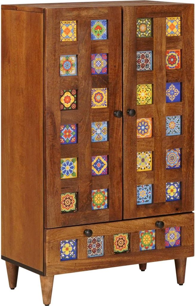 Highboard mit Tür Walnuss 60 x 33,5 x 100 cm Massivholz Mango