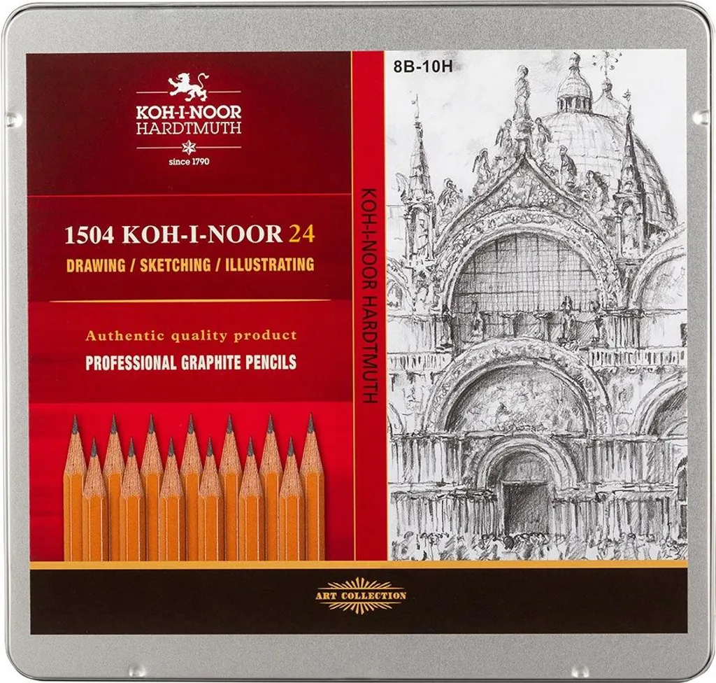 Set di matite 8B-10H serie 1504 24 pezzi in scatola di metallo Koh-i-noor