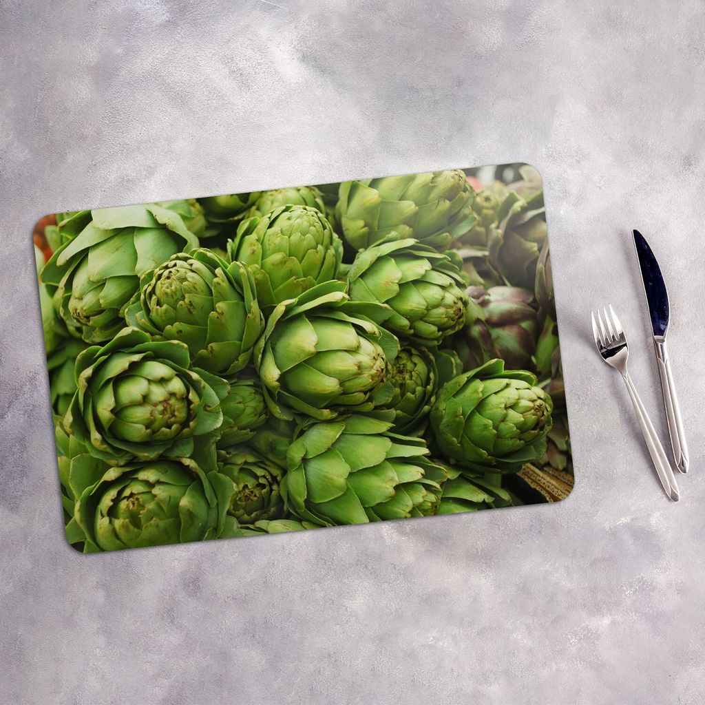 Tischset 6x45x30 cm + 6x10fi cm Platzset Tischmatte Platzmatte Untersetzer - Nahaufnahme einer Artischocke