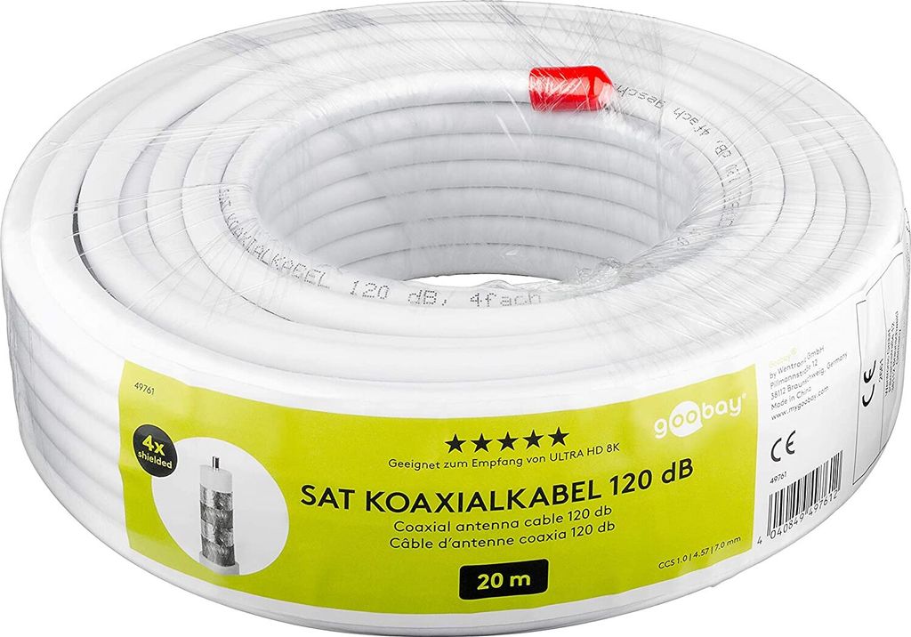 goobay 120 dB SAT Câble coaxial 4x blindé blanc 20 m Image du produit 