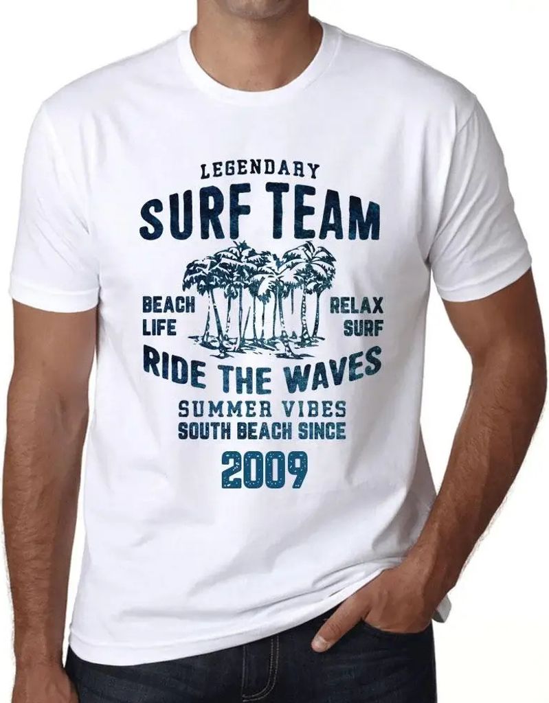 Herren Grafik T-Shirt Surf-Team Strandleben Reiten Sie die Wellen seit 2009 – Surf Team Beach Life Ride the Waves Since 2009 – Geschenk 15. Geb...