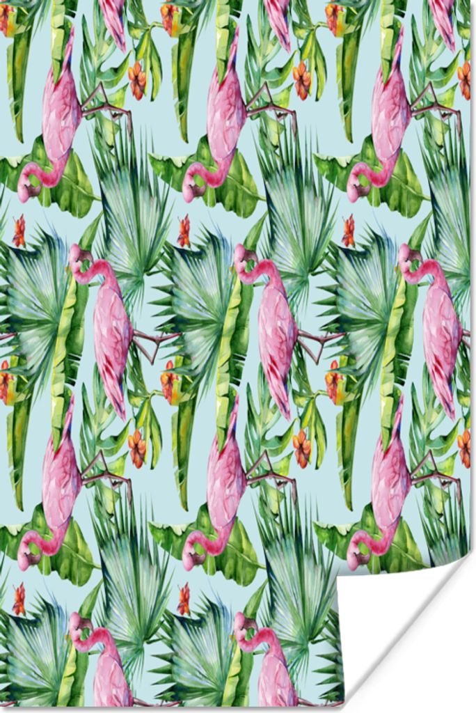 MuchoWow Poster Blumen - Hibiskus - Flamingo - Rosa 20x30 cm - Papierdruck