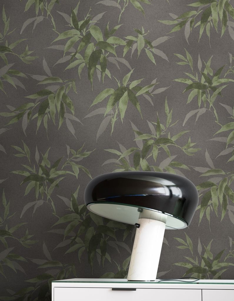 NEWROOM Tapete Anthrazit Vliestapete Blätter - Dschungel Tropisch Grün Grau Zweige Bambus Dschungeltapete Floral Botanisch