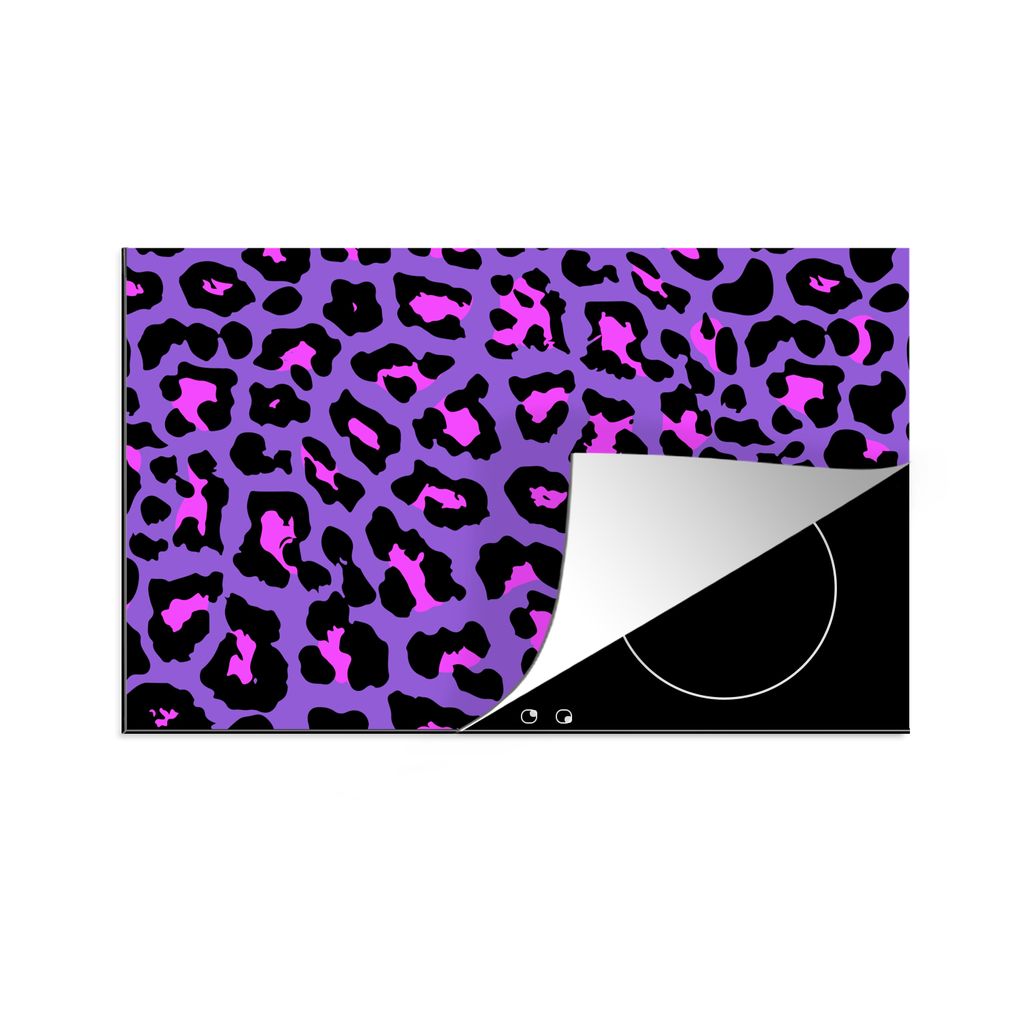 KitchenYeah Herdabdeckplatte Pantherdruck - Lila - Rosa - Neon , 81x52cm, Küche Deko, Glaskeramikkochfeld Herdabdeckung, Abdeckplatte fùr Kochfeld