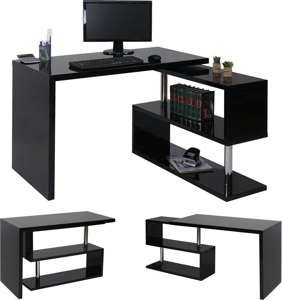 Design Eckschreibtisch MCW-A68, Bürotisch Schreibtisch, hochglanz drehbar 120x60cm schwarz
