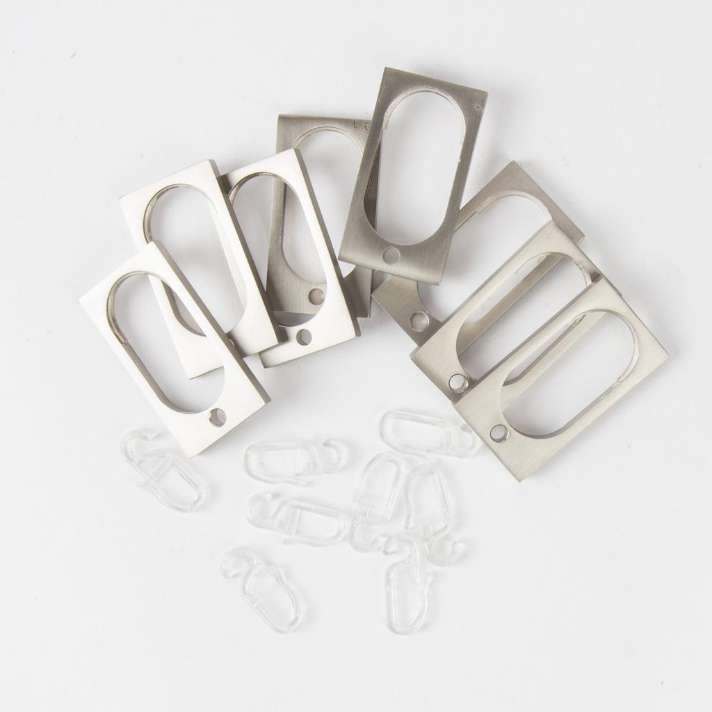 8er Pack Rechteckringe Gardinenringe clear/next eckig 60mm Edelstahloptik