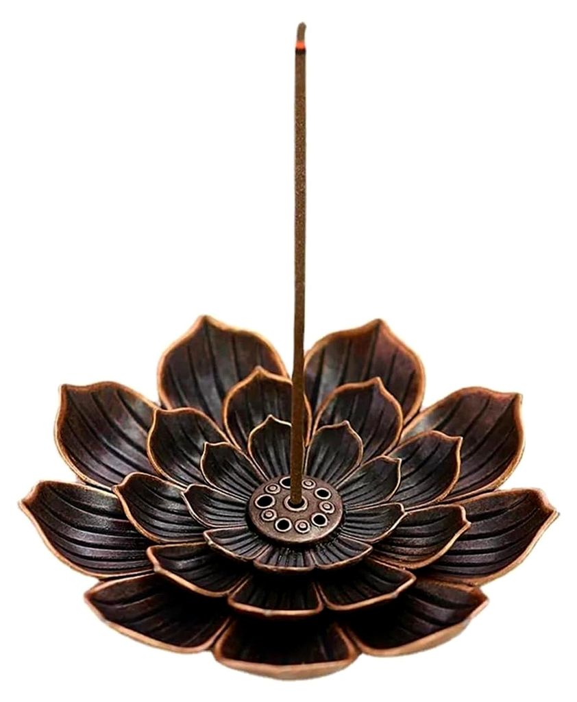 Lotus Räucherstäbchenhalter aus Kupfer, Weihrauchbehälter Set in Lotus-Form für Büro, Yoga und Zuhause