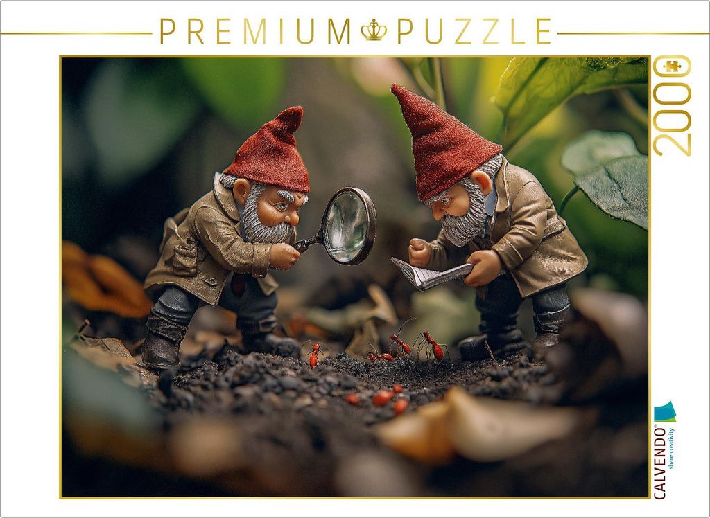 CALVENDO Puzzle Die Detektiv-Gartenzwerge auf Spurensuche | 2000 Teile Lege-Größe 90x67cm Foto-Puzzle für glückliche Stunden