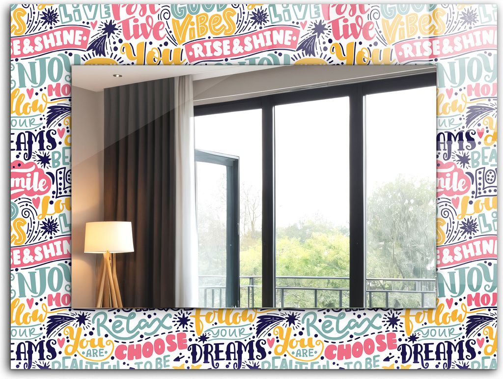 Bedruckter Spiegel - Wandspiegel - Dekorativer - Modern - 80x60 cm - Bunte Motivationsinschriften