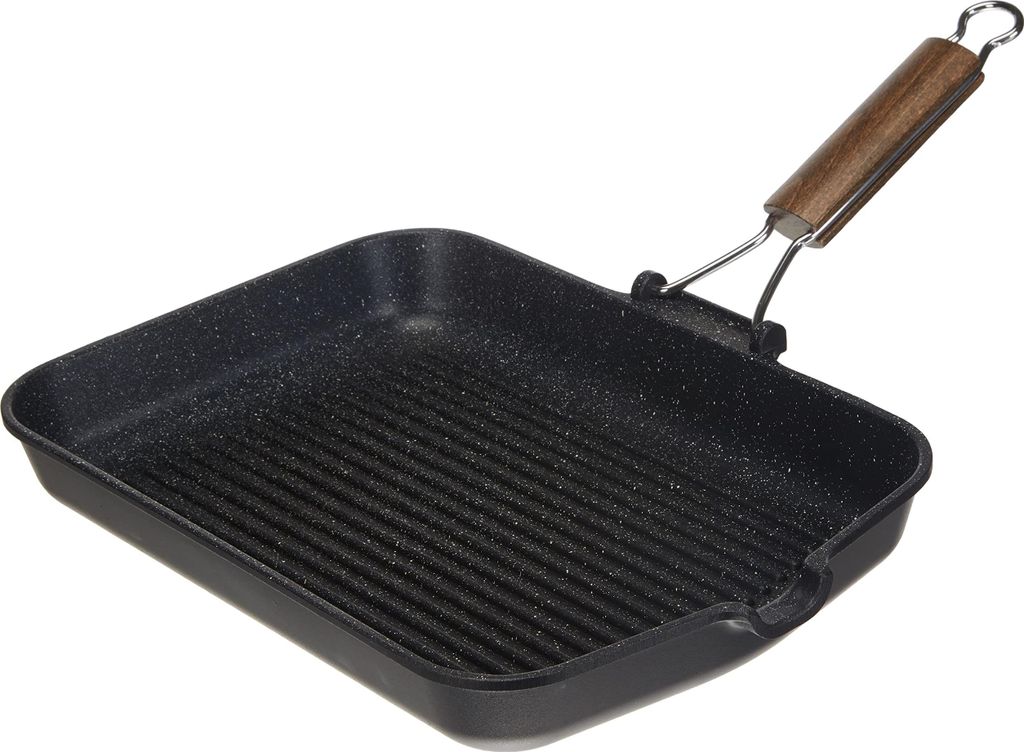 H&H Antihaft-Grillpfanne aus Stein, Klappgriff, 36 x 24 cm, Küchentöpfe, Schwarz