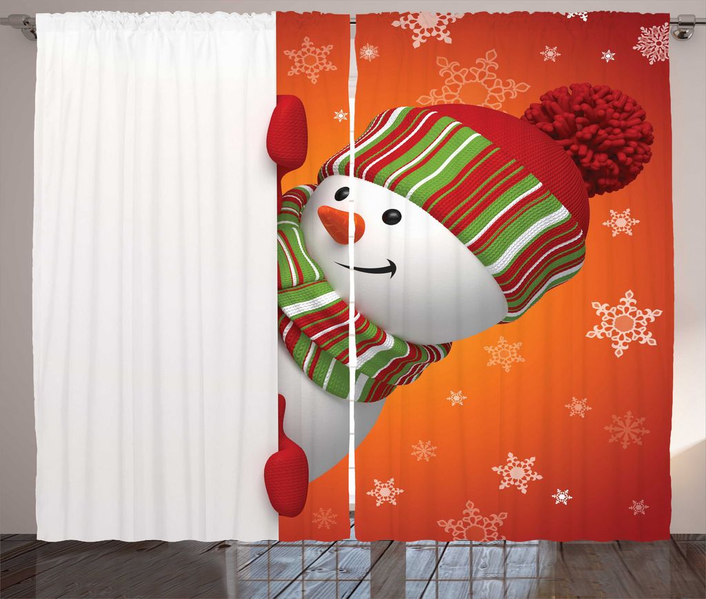 ABAKUHAUS Weihnachten Rustikaler Gardine, Lustige Schneemann-Weihnachts, Schlafzimmer Kräuselband Vorhang mit Schlaufen und Haken, 280 x 175 cm, O...