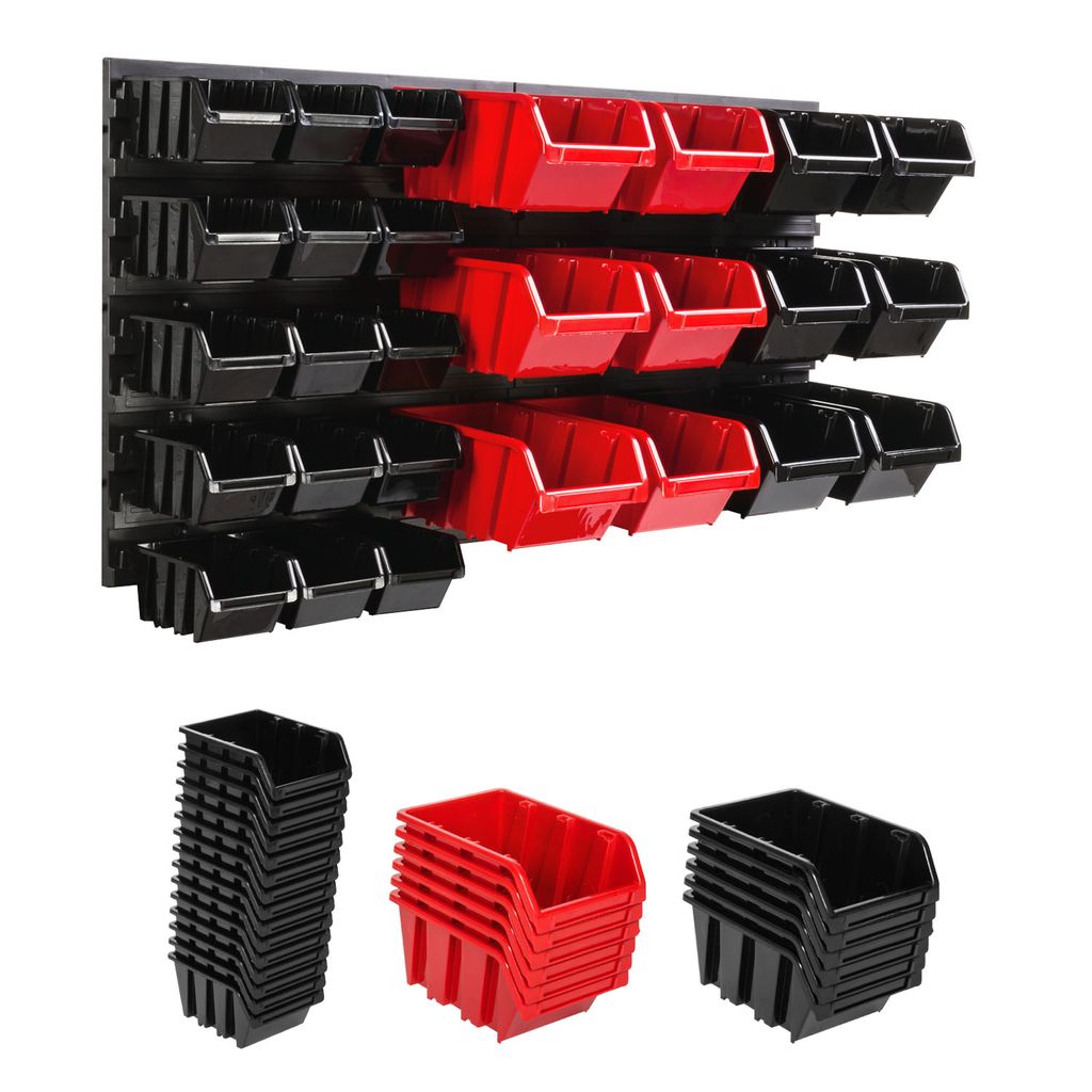 Lagersystem Wandregal 772 x 390 mm | 27 stck. Box | Stapelboxen Schüttenregal Sichtlagerkästen | Extra Starke Wandplatten | Regal Erweiterbar | W...