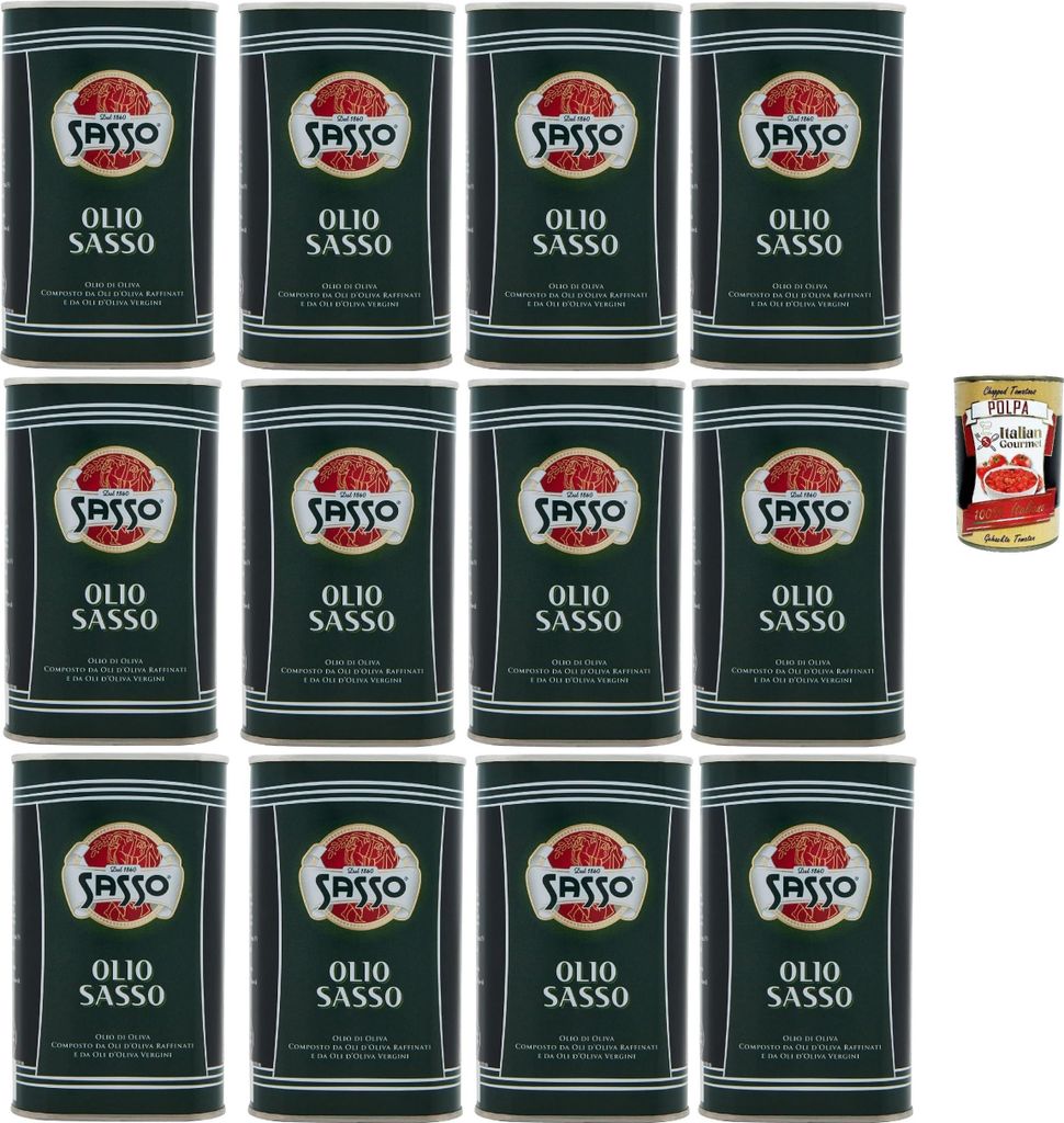Sasso Olio Extra vergine D'oliva Natives Olive Olivenöl 12x 500ml 100% Italienisch, Extra virgin oil + Italian Gourmet polpa 400g