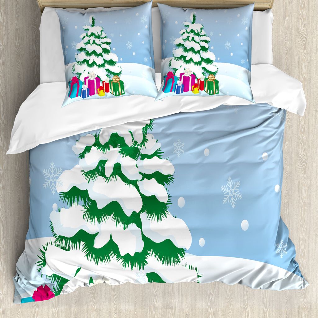 ABAKUHAUS Snowy-Bäume Bettbezug Set für Einzelbetten, Geschenke unter einem Baum, Milbensicher Allergiker geeignet mit Kissenbezug, 200 cm x 200 ...