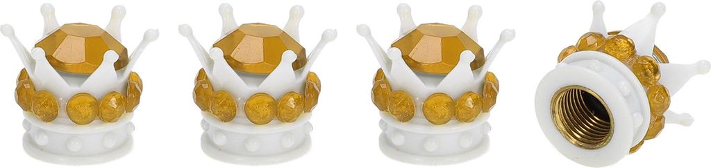 Reifenventilkappen 12,8x15,8MM Autoreifenventilkappe ABS Weiß Gold Ton Faux Crystal Crown Style für Auto Fahrrad Motorrad LKW Anti-Crash-Reifenve...