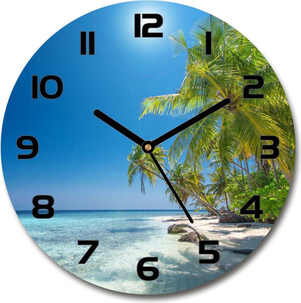 Wanduhr aus Glas 30fi Glasbild Glasuhr Gehärtetes Glas - schwarze-zeiger - Maldives beach