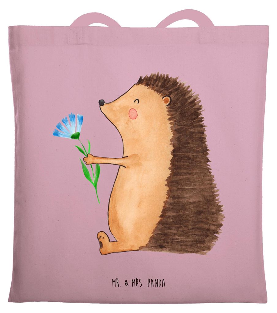 Mr. & Mrs. Panda Jutebeutel Igel Blumen - Rosa Pastell - Geschenk, Laptoptasche, Krankenhaus, Krankheit, Lustige Sprüche, dokumententasche, Einkau...