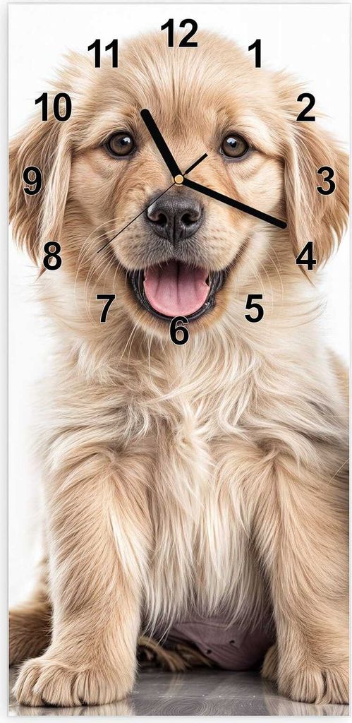 Wanduhr aus Glas mit Motiv Hund und Katze- 30 x 60 cm - inkl. Aufhängesystem
