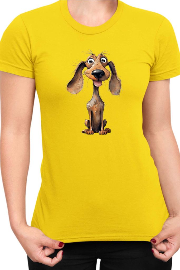 Damen T-Shirt Funny Dogs Breeds Dachshund Dog Breed 010, Lady M / Gelb