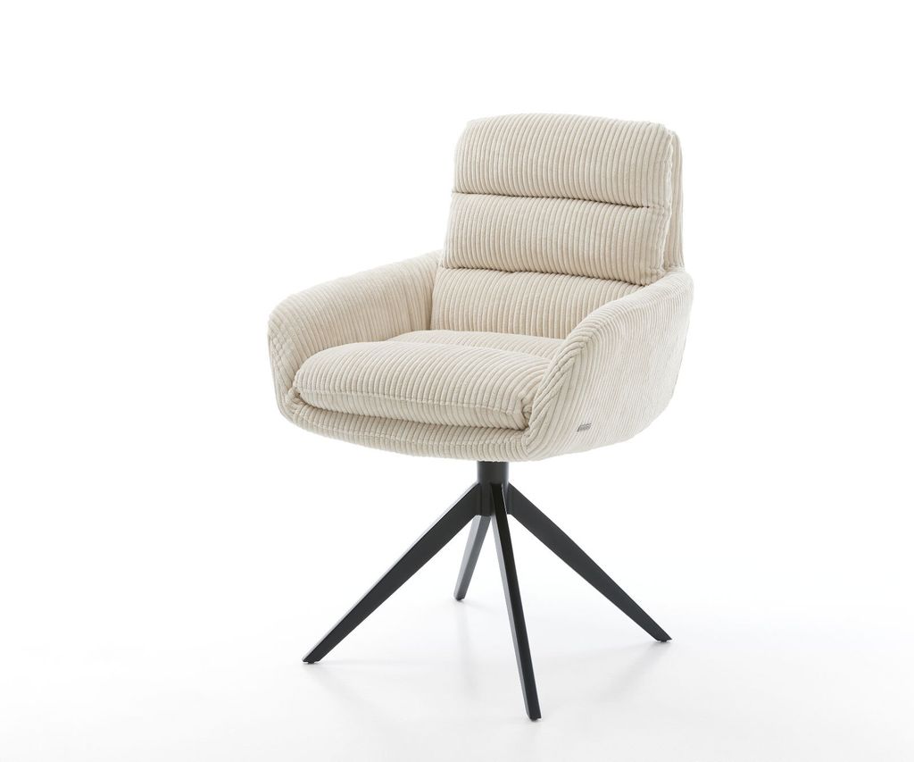 DELIFE Esszimmerstuhl Abelia-Flex mit Armlehnen Cord Beige Kreuzgestell breit Schwarz
