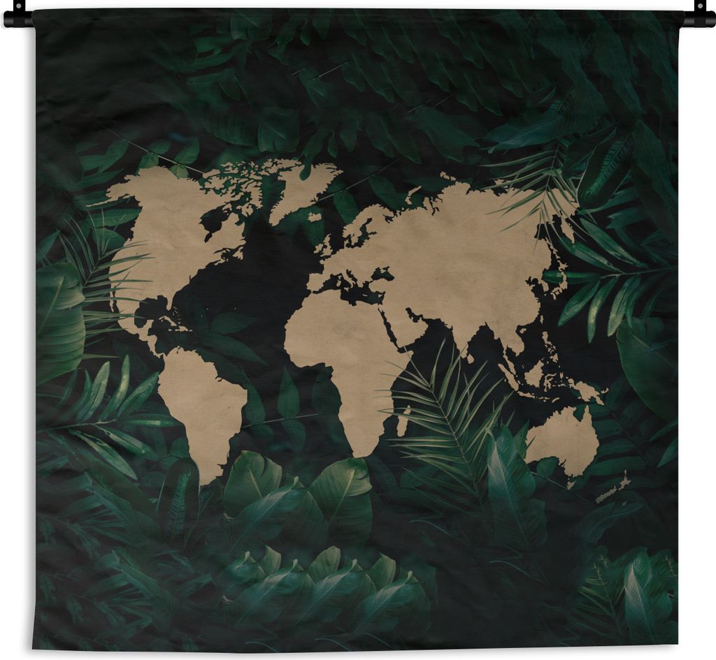 MuchoWow Wandteppich Wandbehang Weltkarte - Blumen - Pflanzen 150x150 cm Tapisserie Dekoration Wandtuch - Wohnaccessoires - Modernes