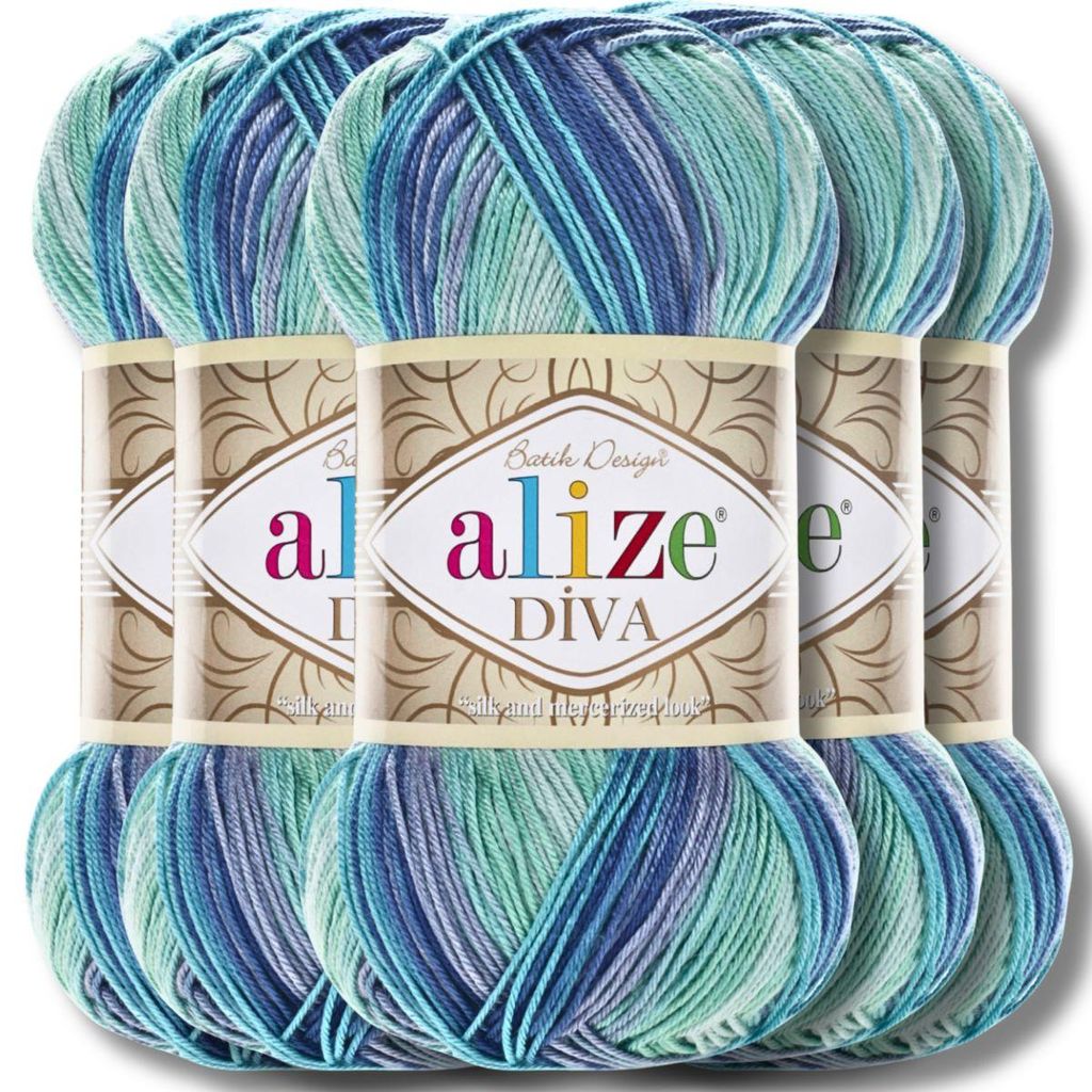 Alize 5x 100g Diva Batik Wolle mit Farbverlauf, Häkeln, Stricken (1767)