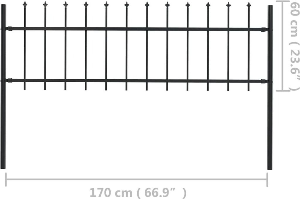 vidaXL Záhradný plot s oštepmi Oceľ 1,7 x 0,6 m Čierna Obrázok produktu 