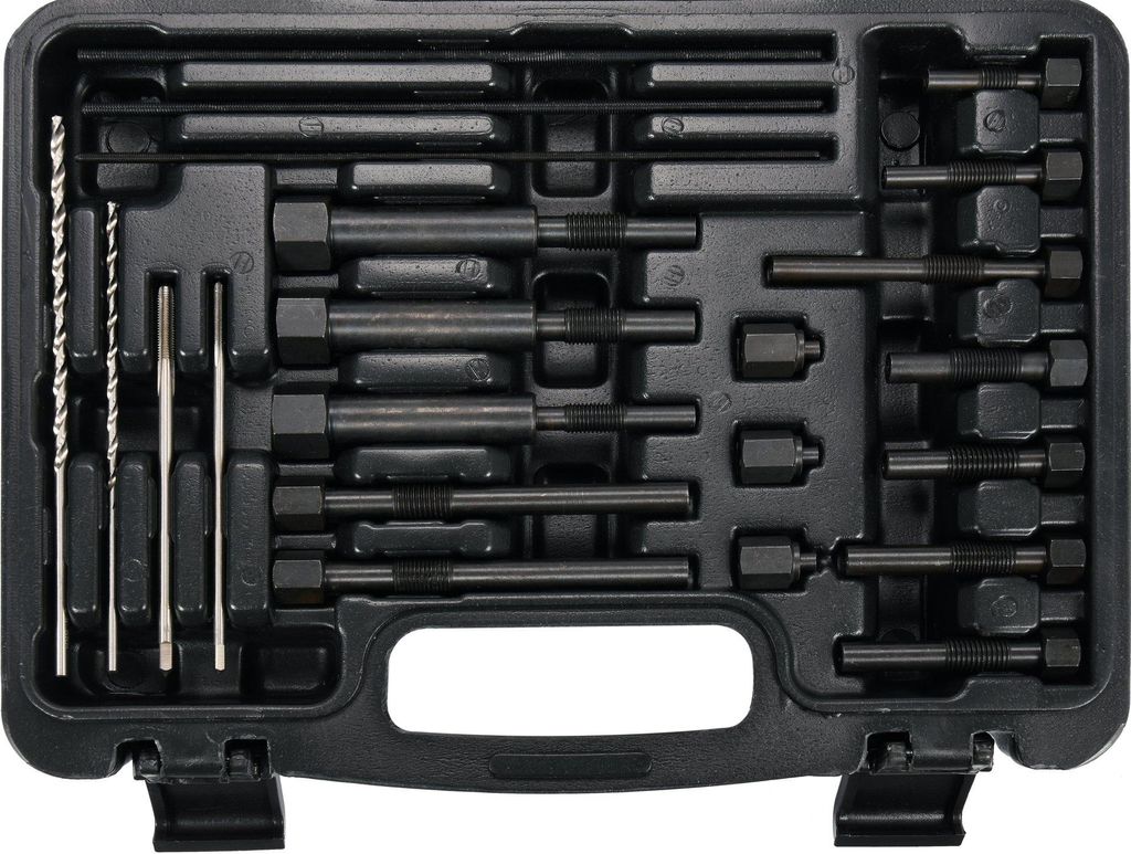 YATO Glühkerzen-Auszieher-Set, 22-teilig, HSS-Stahl, mit Gewindeschneider M8x1.0 M10x1.0 M10x1.25, Spezialbohrer, Abziehschraube 180 mm, Modell YT...