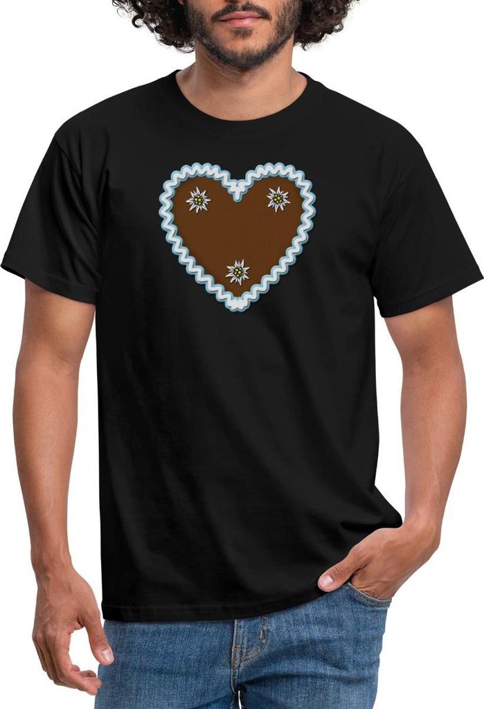 Spreadshirt Lebkuchenherz Design Mit Edelweiß Bayern Männer T-Shirt, L, Schwarz